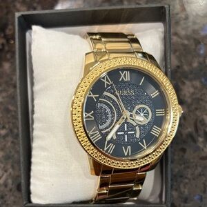 New with tags men’s Guess Gold-Tone Watch with Black Dial